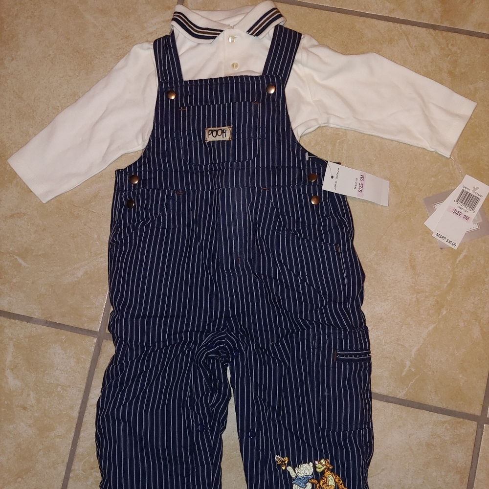 Boys Classic Pooh Overalls Set NWT 9m LS Top